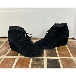 Toms Black Kala Suede Wedge Booties Ankle Boots Women's Sz 8